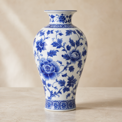 Blue and white porcelain vase with floral pattern