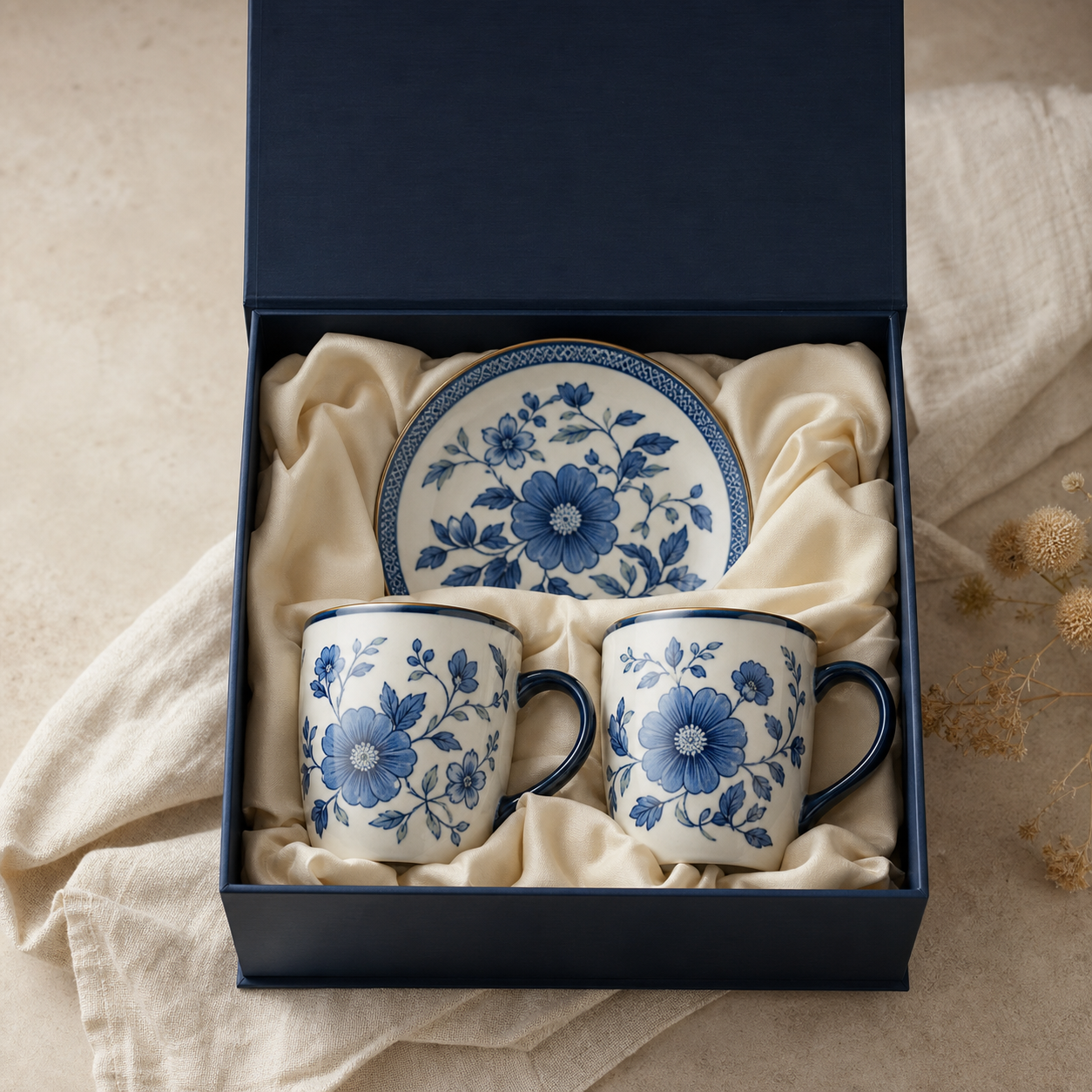 Blue and white ceramic gift set