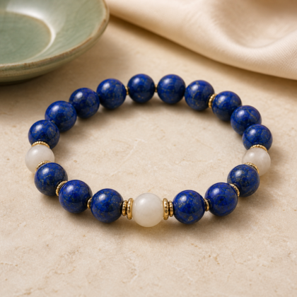 Deep blue lapis style bead bracelet with gold accents