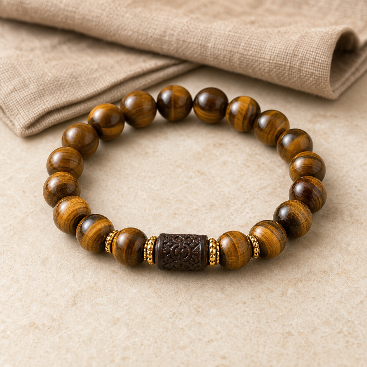 Tiger eye style bead bracelet with gold spacers